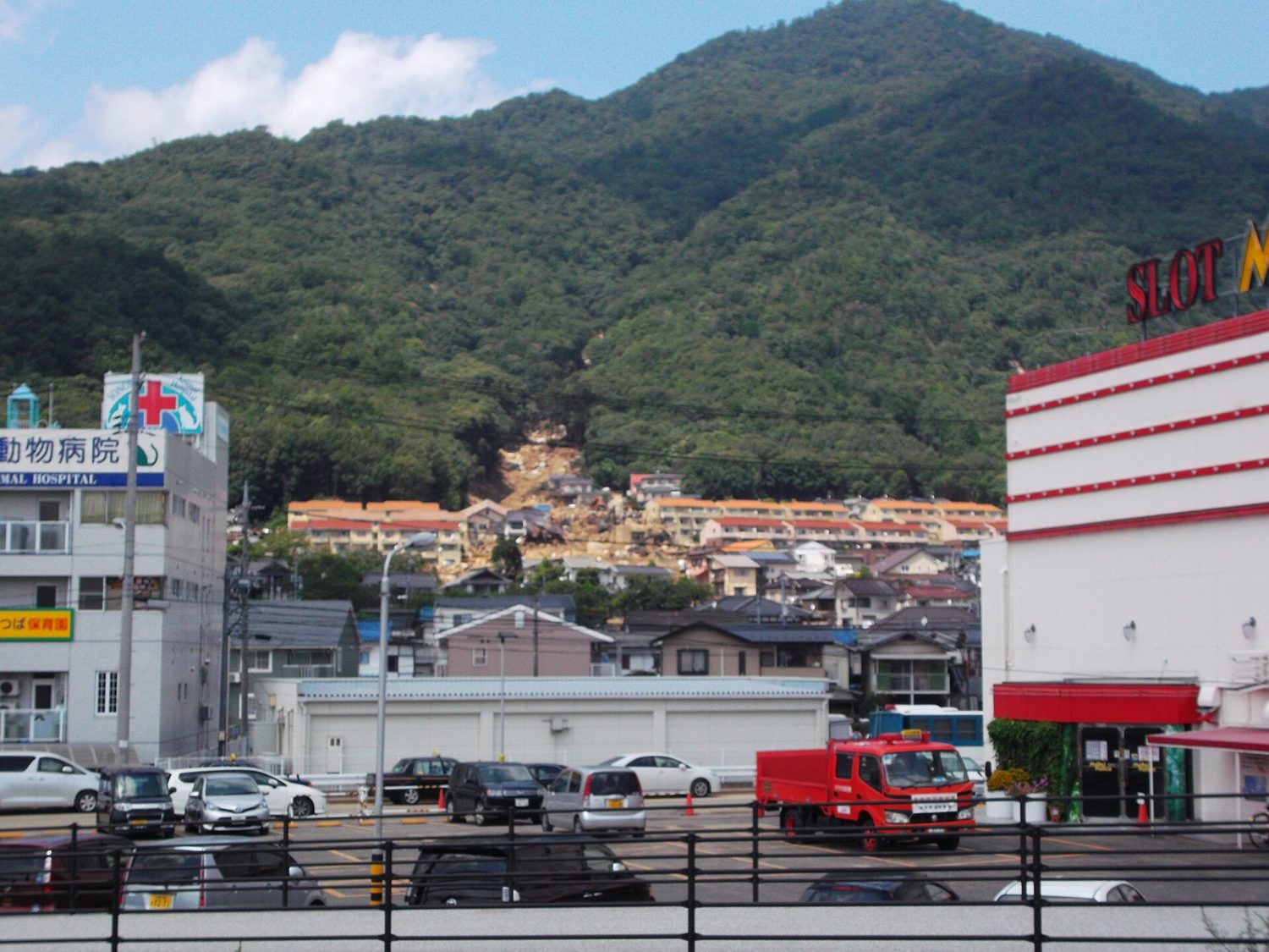 Hillside above a housing area after the 2014 Hiroshima landslide